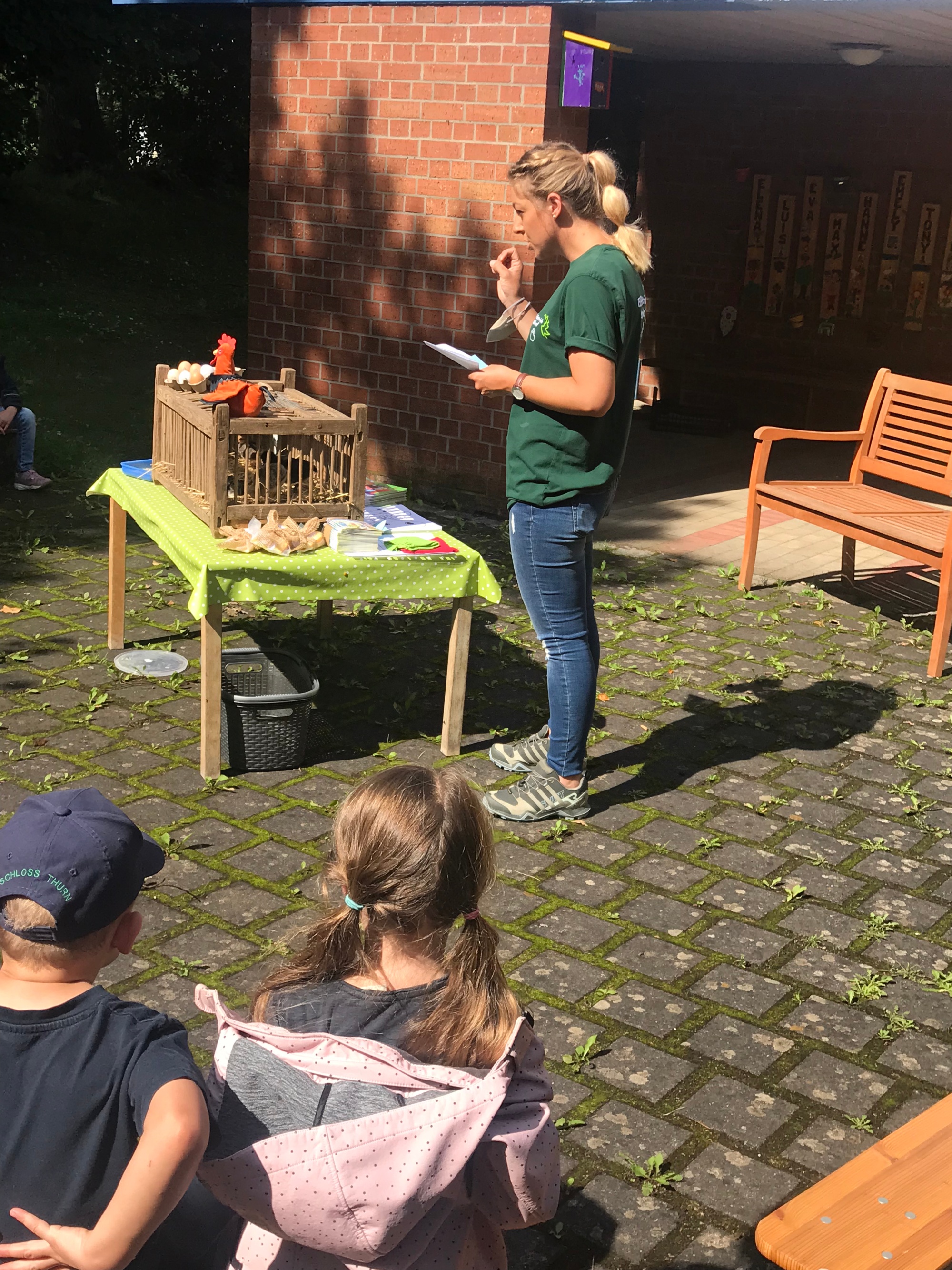 Ziege und Küken zu Besuch